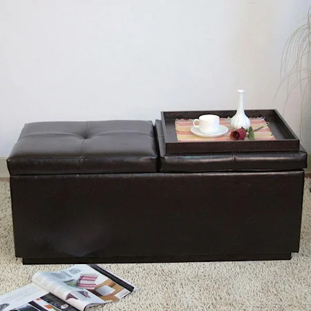 Storage Ottoman W/ Two Wood Trays